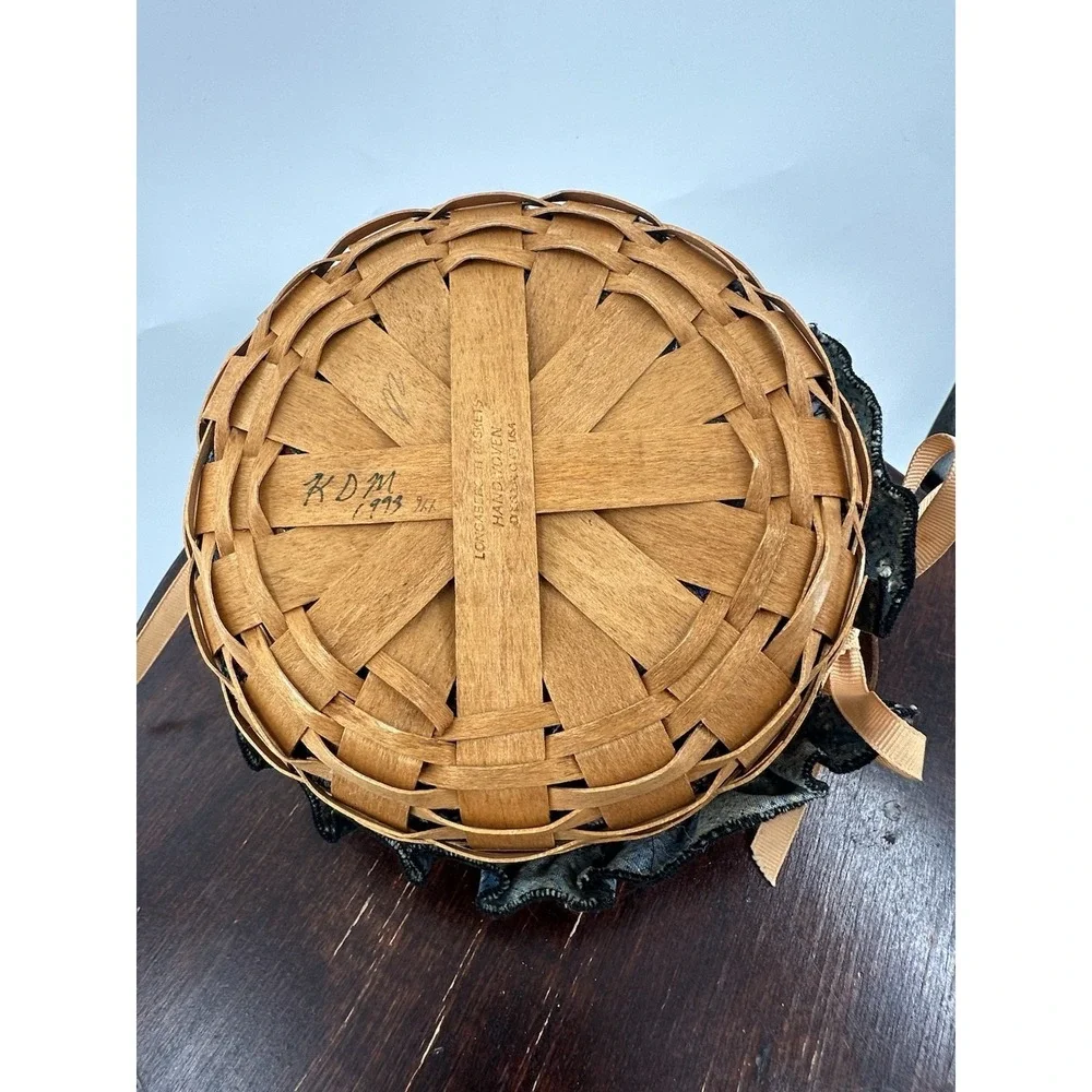 Longaberger Button Basket W/Protector & Classic French Blue Liner 1993